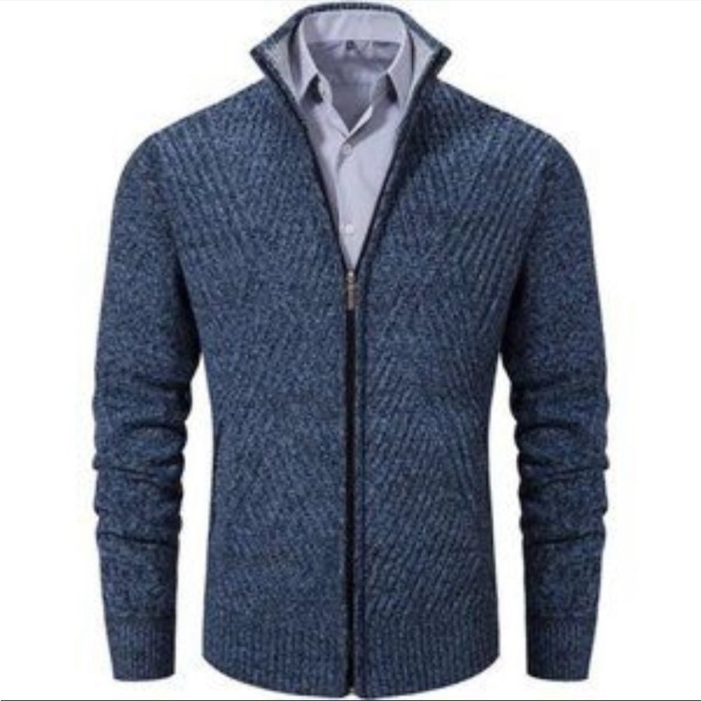 Men's Knitted Cardigan Sweaters Slim Full Zip Blue